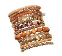 NVOQILIN Juego de 12/18 pulseras elásticas de cuentas apilables para mujer con acento marrón y dorado, pulseras de playa listas para regalo, talla única, como se describe