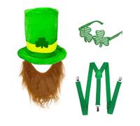 NVOQILIN Juego de sombrero y barba verde irlandés con cinturón y gafas, accesorios de disfraz para celebraciones de festivales y desfiles, ropa de cultura irlandesa