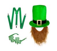NVOQILIN Juego de sombrero y barba verde irlandés con cinturón y gafas, accesorios de disfraz para celebraciones de festivales y desfiles, ropa de cultura irlandesa
