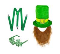 NVOQILIN Juego de sombrero y barba verde irlandés con cinturón y gafas, accesorios de disfraz para celebraciones de festivales y desfiles, ropa de cultura irlandesa