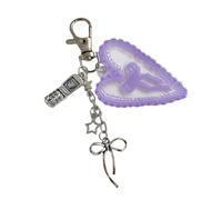 NVOQILIN Llavero de moda con adorno de mochila con encaje de corazón y decoración de lazo para varios artículos de transporte diario, bonito llavero acrílico, Morado (, Talla única