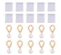 NVOQILIN Rosario de cuentas de madera con crucifijo, rosario de primera comunión, con bolsas de organza, regalo de bautizo, unisex