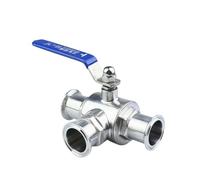 NVSFZGIYG Tubería SS304, válvula de Bola Sanitaria 3 vías Acero Inoxidable 19/25/32/38MM, Casquillo Puerto T/L Tipo Abrazadera Triple 50,5mm(T Type,45mm x Ferrule 64)