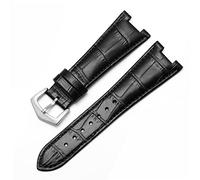 NVVVNX Banda de reloj de cuero genuino para Patek Philippe 5711 5712g Nautilus Watchs Men y mujeres Notch especial de 25 mm*12 mm Coraja de reloj(Black-silver)