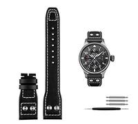 NVVVNX Banda de reloj de los remaches de cuero genuino para IWC Big piloto Spitfire Cow Cowide Pleging Buckle Watch Men Strap 21 mm 22 mm(Black no calsp,22mm)