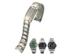 NVVVNX Correa de reloj con extremo curvo de acero inoxidable 316L de alta calidad de 20mm apta para Rolex Submariner, correa de reloj con cierre de botón de ajuste fino(Silver)