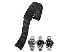 NVVVNX Correa de reloj con extremo curvo de acero inoxidable 316L de alta calidad de 20mm apta para Rolex Submariner, correa de reloj con cierre de botón de ajuste fino(Black)
