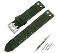 NVVVNX Correas de reloj de cuero genuino correa de 20/22mm para reloj Hamilton Khaki Field H760250 H77616533 correa de reloj hebilla de botón de correa de reloj(Green Silver buckle,20mm)