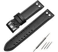 NVVVNX Correas de reloj de cuero genuino correa de 20/22mm para reloj Hamilton Khaki Field H760250 H77616533 correa de reloj hebilla de botón de correa de reloj(Black black buckle,22mm)