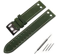 NVVVNX Correas de reloj de cuero genuino correa de 20/22mm para reloj Hamilton Khaki Field H760250 H77616533 correa de reloj hebilla de botón de correa de reloj(Green white black,22mm)
