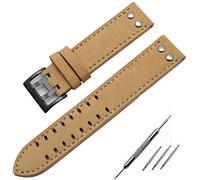 NVVVNX Correas de reloj de cuero genuino correa de 20/22mm para reloj Hamilton Khaki Field H760250 H77616533 correa de reloj hebilla de botón de correa de reloj(Khaki black buckle,22mm)