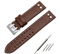 NVVVNX Correas de reloj de cuero genuino correa de 20/22mm para reloj Hamilton Khaki Field H760250 H77616533 correa de reloj hebilla de botón de correa de reloj(Brown white silver,20mm)