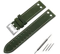 NVVVNX Correas de reloj de cuero genuino correa de 20/22mm para reloj Hamilton Khaki Field H760250 H77616533 correa de reloj hebilla de botón de correa de reloj(Green white Silver,20mm)
