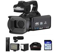 NVYAZJ Cámara de vídeo 4k, videocámara Digital con Tarjeta de Memoria de 32 g Pantalla táctil de 64 megapíxeles de 4,0 Pulgadas Aplicación WiFi Luz de Relleno LED Estabilizador de Mano dedicado