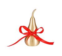 Nvzi 1 calabaza de latón Feng Shui Wu Lou, 14 cm de latón completo Hu Lu con tira roja de la suerte para decoración del hogar y la mesa, fortuna, protección y éxito, oro