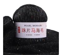 Nvzi 100 g de hilo fino de Mohair con lentejuelas para tejer de ganchillo de punto suave a la moda, hilo de lana suave para suéter, chal, color negro