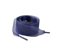 Nvzi 2 pares de cordones de encaje de satén de color caramelo, cordones decorativos de malla plana ancha, azul oscuro