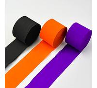 Nvzi -b Serpentinas de papel crepé 3 rollos, paquete de papel crepé negro, naranja, morado para decoraciones de cumpleaños, decoraciones de baby shower (1.8 pulgadas x 72 pies/rollo)