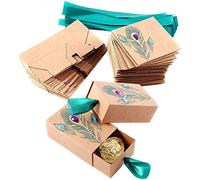 Nvzi Cajas de dulces tipo maleta, caja de dulces para recuerdos de fiesta, bolsa de regalo de papel kraft vintage para fiestas temáticas de viajes, bodas, cumpleaños, despedidas de soltera (plumas de