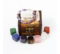 Nvzi Conjunto de Cristales y Piedras Curativas en Caja de Madera,Kit de Gemas y Cristales,7 Piedras de Chakra,Cristales Naturales para Principiantes,Suministros y Herramientas de Brujería