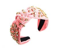 Nvzi Diadema con nudos de cristal para mujer, con nudo superior ancho, accesorio para el cabello (rosa)