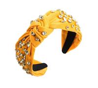 Nvzi Diadema de cristal para mujer, decorada con cristales, con nudo superior ancho, accesorio para el pelo (amarillo)