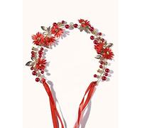 Nvzi Horquillas para el pelo de novia con flores y perlas de cristal, accesorios para el cabello, joyería con diamantes de imitación para novias, damas de honor, mujeres y niñas (rojo) L46