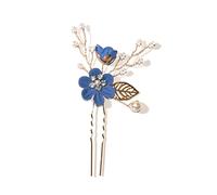 Nvzi Horquillas para el pelo de novia con flores y perlas de cristal, accesorios para el cabello, joyería con diamantes de imitación para novias, damas de honor, mujeres y niñas (azul oscuro) L16