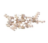 Nvzi Horquillas para el pelo de novia con flores y perlas de cristal, accesorios para el cabello, joyería con diamantes de imitación para novias, damas de honor, mujeres y niñas (dorado) A35