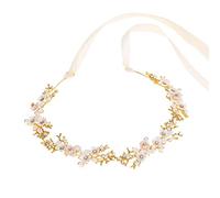 Nvzi Horquillas para el pelo de novia con flores y perlas de cristal, accesorios para el cabello, joyería con diamantes de imitación para novias, damas de honor, mujeres y niñas (dorado)