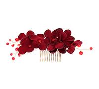 Nvzi Horquillas para el pelo de novia con flores y perlas de cristal, accesorios para el cabello, joyería con diamantes de imitación para novias, damas de honor, mujeres y niñas (rojo) L30