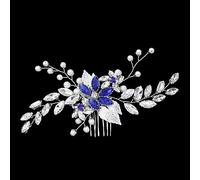 Nvzi Horquillas para el pelo de novia con flores y perlas de cristal, accesorios para el cabello, joyería con diamantes de imitación para novias, damas de honor, mujeres y niñas (azul) X38