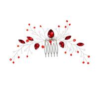 Nvzi Horquillas para el pelo de novia con flores y perlas de cristal, accesorios para el cabello, joyería con diamantes de imitación para novias, damas de honor, mujeres y niñas (rojo) L90