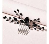 Nvzi Horquillas para el pelo de novia con flores y perlas de cristal, accesorios para el cabello, joyería con diamantes de imitación para novias, damas de honor, mujeres y niñas (negro) L79
