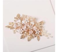 Nvzi Horquillas para el pelo de novia con flores y perlas de cristal, accesorios para el cabello, joyería con diamantes de imitación para novias, damas de honor, mujeres y niñas (dorado B) L33