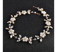 Nvzi Horquillas para el pelo de novia con flores y perlas de cristal, accesorios para el cabello, joyería con diamantes de imitación para novias, damas de honor, mujeres y niñas (dorado) J