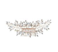 Nvzi Horquillas para el pelo de novia con flores y perlas de cristal, accesorios para el cabello, joyería con diamantes de imitación para novias, damas de honor, mujeres y niñas (dorado) A47