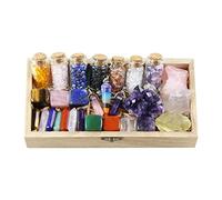 Nvzi Kit de cristales y piedras curativas en caja, juego de cristales de chakra, amatista, cuarzo rosa, citrino, cristal de cuarzo transparente, aventurina, piedras de ojo de tigre, jaspe rojo