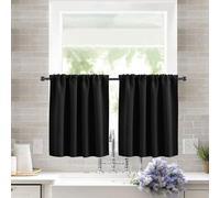 Nvzi Paneles de cortinas opacas cortas, 106 x 91 cm, cenefas negras, paquete de 2 cortinas de media ventana, cortinas de bloqueo de luz de color sólido, ideales para dormitorio y cocina