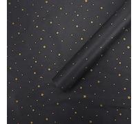 Nvzi Papel de pera de nieve dorado caliente estrella luna metal textura forro ramo floristería flor embalaje material papel 70 x 50 cm (fondo negro + oro)