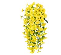 Nvzi Paquete de 2 vides artificiales de gloria de la mañana, flores artificiales para macetas de porche delantero, patios y balcones, color amarillo