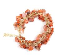 Nvzi Pulsera de cuentas hecha a mano, adecuada tanto para hombres como para mujeres, pulsera irregular de cristal de piedra natural triturada con gotas de agua (rojo claro), 22 cm, sin piedras