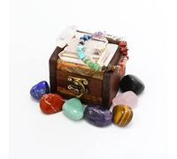 Nvzi Set de Cristales y Piedras de Sanación en Caja de Madera, Kit de Gemas y Cristales, 7 Piedras de Chakra, Regalos Espirituales para Mujeres, Suministros y Herramientas de Hechicería