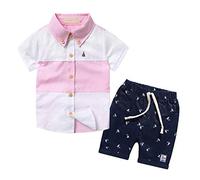 Nwada Conjunto Niño Verano Ropa Nino 7-8 Años Camisa Corta y Pantalone Corto Traje Bautizo Disfraz Fiesta Rosa