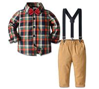 Nwada Traje de vestir para niños pequeños Conjuntos de ropa para bebés y niños Camisas con pajarita + Pantalones con tirantes 4 piezas Trajes de caballero Trajes 2-3 años