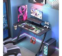 nwixbqoqn Mesa Gaming en Forma de Z 100x55x75cm, Escritorio Gaming con Soporte Monitor, Escritorio Gaming con Tablero de Fibra de Carbono, Gaming Desk para con Portavasos y Gancho para Auriculares