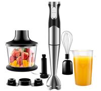 NWOUIIAY Batidora de Mano 1200W Eléctrica Multifuncionales 6-EN-1 con Picadora, Batidor de Huevos, Vaso Medidor, Pie Desmontable, Función Turbo Cuchilla de Acero Inoxidable