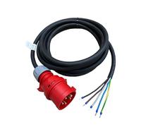 NWP Cable de conexión CEE, 5 m, 400 V, 16 A, negro, IP44, 5 x 2,5 mm², H07RN-F - Tubo de goma - 10 cm revestido con casquillos