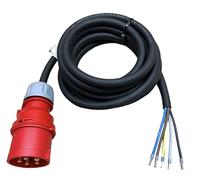 NWP Cable de conexión CEE, 5 m, 400 V, 32 A, negro, IP44, 5 x 4 mm², H07RN-F - Tubo de goma - 10 cm revestido con casquillos