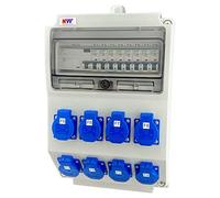 NWP NW10120 Distribuidor de pared 8 x 230 V 16 A Schuko 8 x LS 1C16A y RCD 40 A 30 mA IP54
